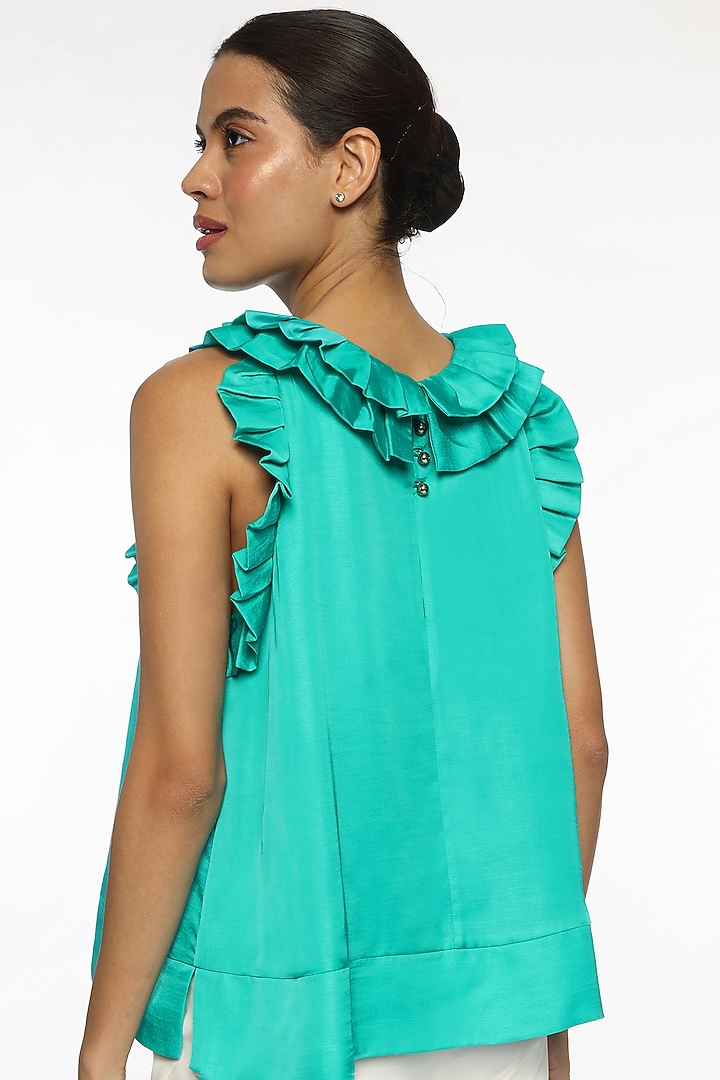 Atlantis Blue Satin Sleeveless Top by Sonal Singh at Pernia's Pop Up Shop