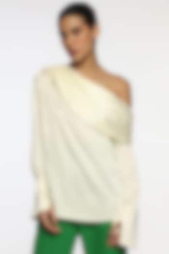 Cappuccino Foam White Satin One-Shoulder Blouse by Sonal Singh at Pernia's Pop Up Shop