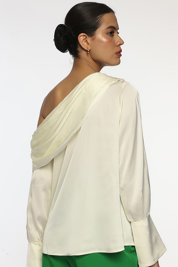 Cappuccino Foam White Satin One-Shoulder Blouse by Sonal Singh at Pernia's Pop Up Shop