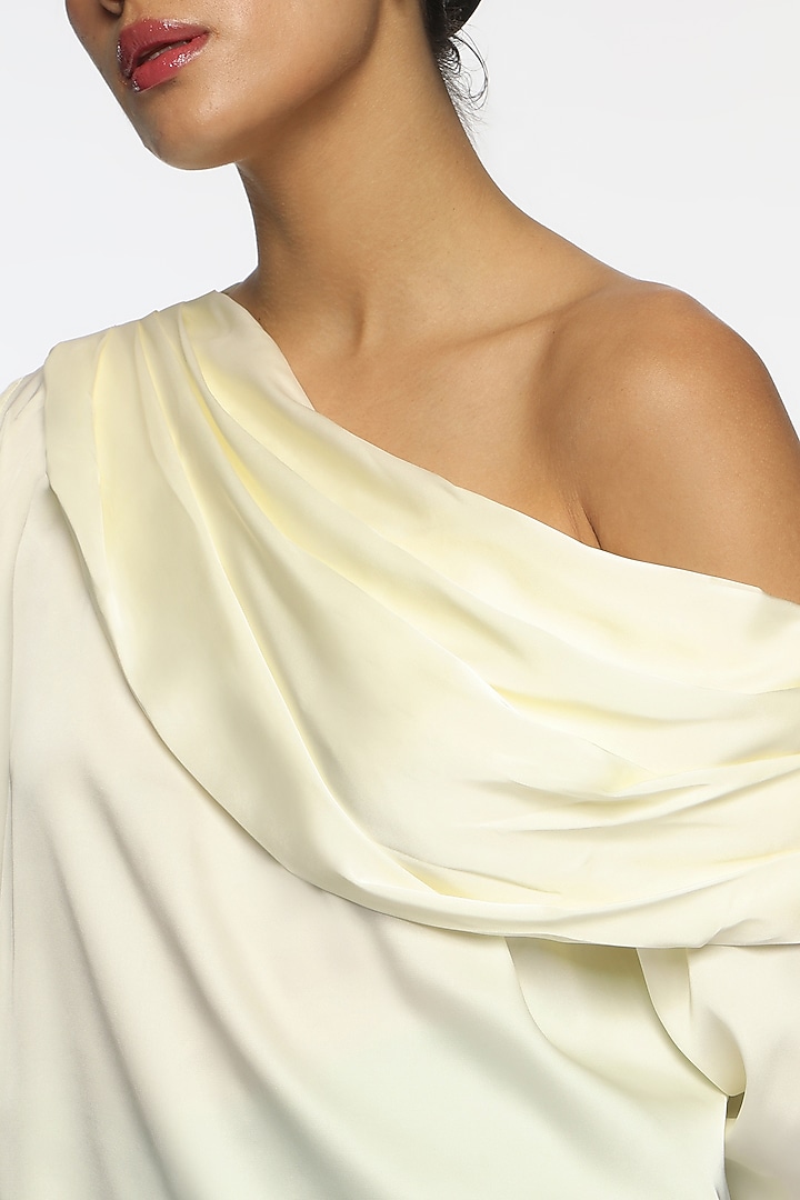 Cappuccino Foam White Satin One-Shoulder Blouse by Sonal Singh at Pernia's Pop Up Shop