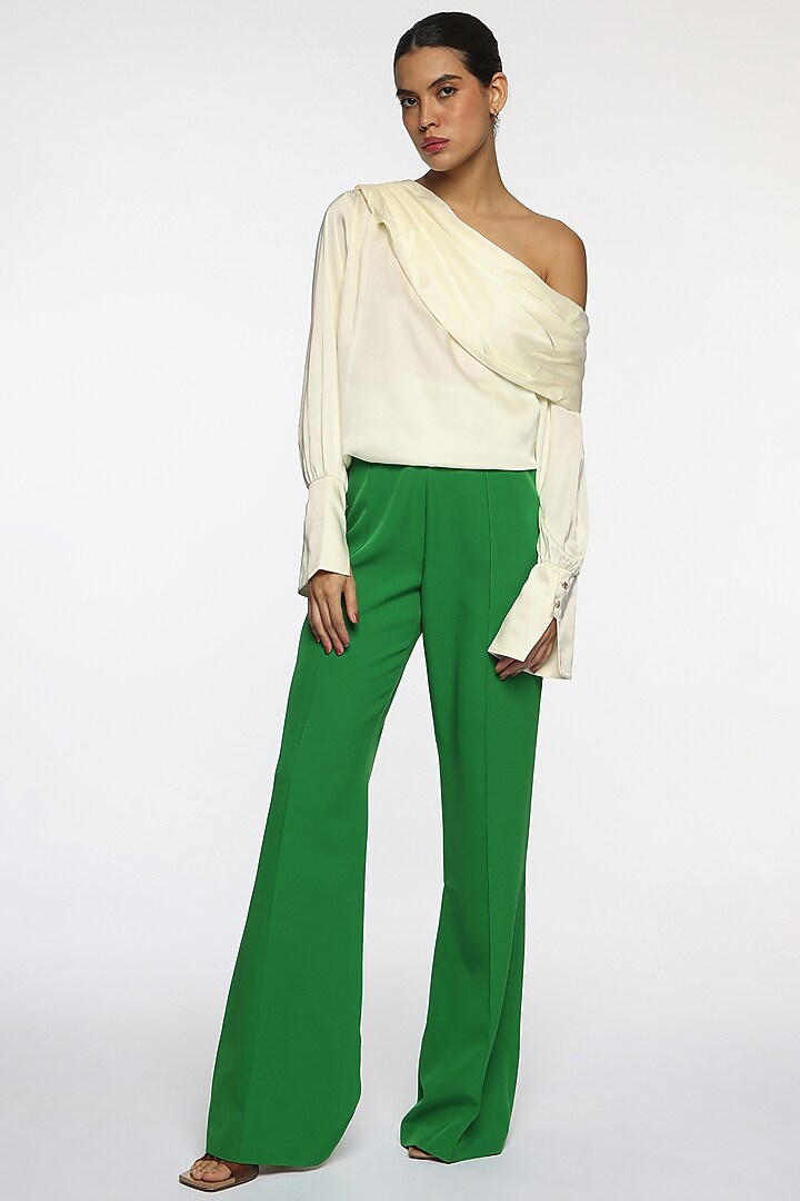 Cappuccino Foam White Satin One-Shoulder Blouse by Sonal Singh at Pernia's Pop Up Shop
