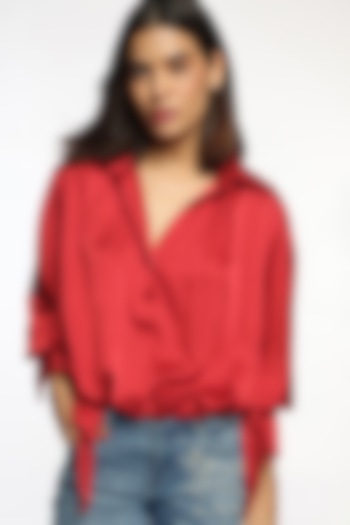 Red Satin Shirt by Sonal Singh at Pernia's Pop Up Shop