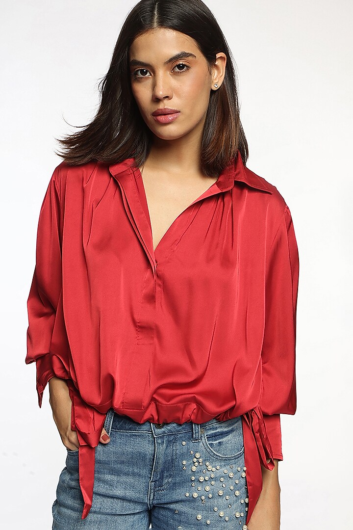 Red Satin Shirt by Sonal Singh at Pernia's Pop Up Shop