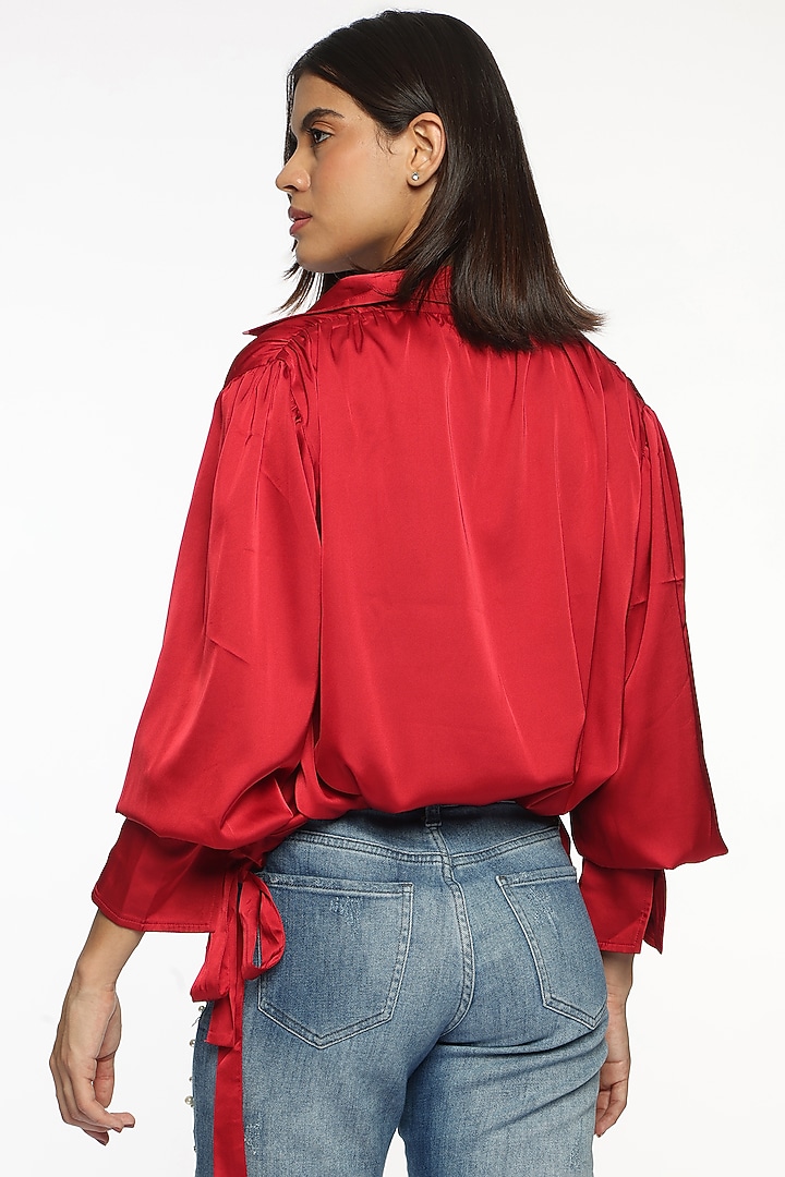 Red Satin Shirt by Sonal Singh at Pernia's Pop Up Shop