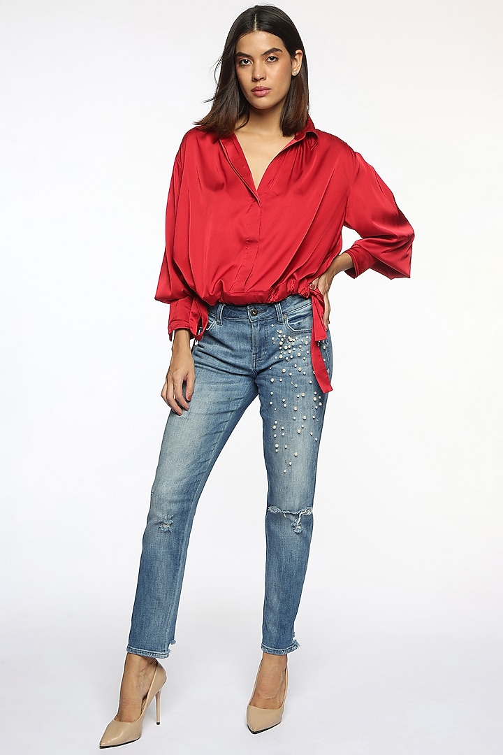 Red Satin Shirt by Sonal Singh at Pernia's Pop Up Shop