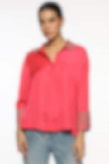 Pink Satin Hand Embroidered Shirt by Sonal Singh at Pernia's Pop Up Shop