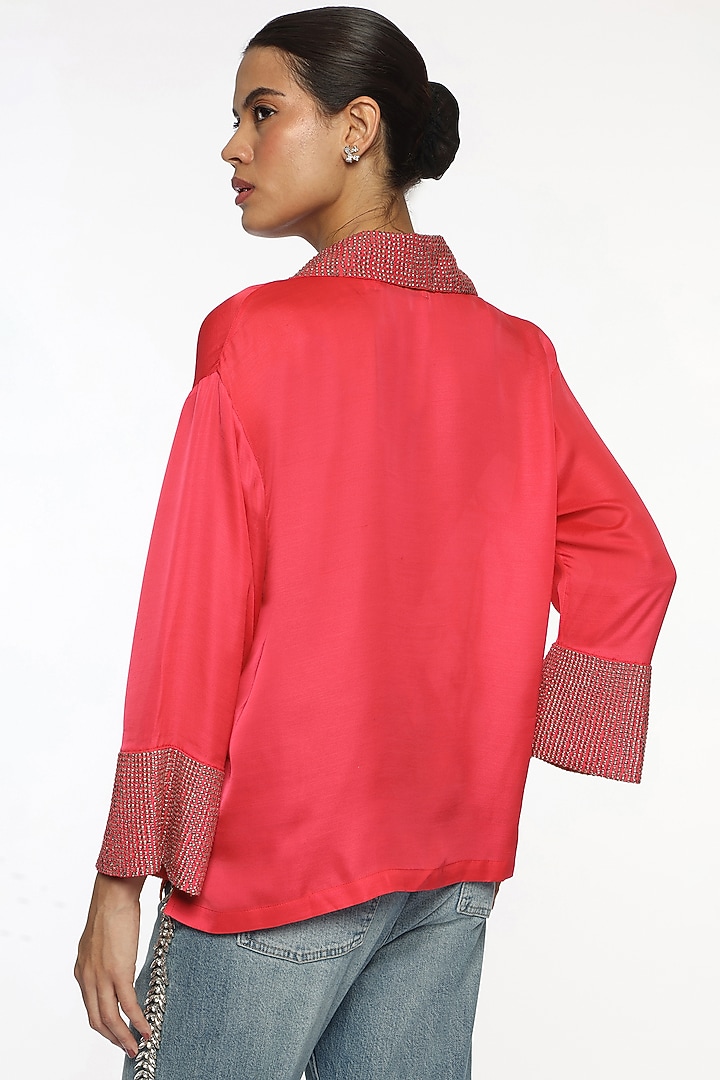 Pink Satin Hand Embroidered Shirt by Sonal Singh at Pernia's Pop Up Shop