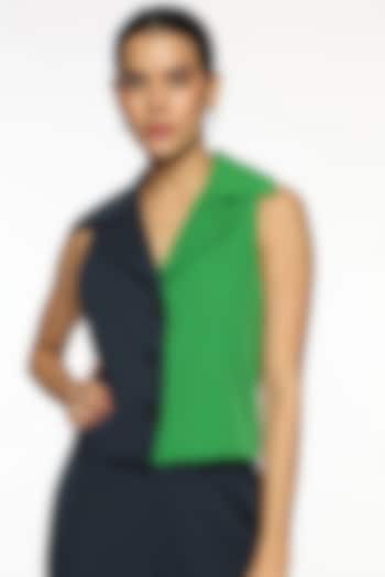 Blue & Everglades Banana Crepe Color Blocked Waistcoat by Sonal Singh at Pernia's Pop Up Shop
