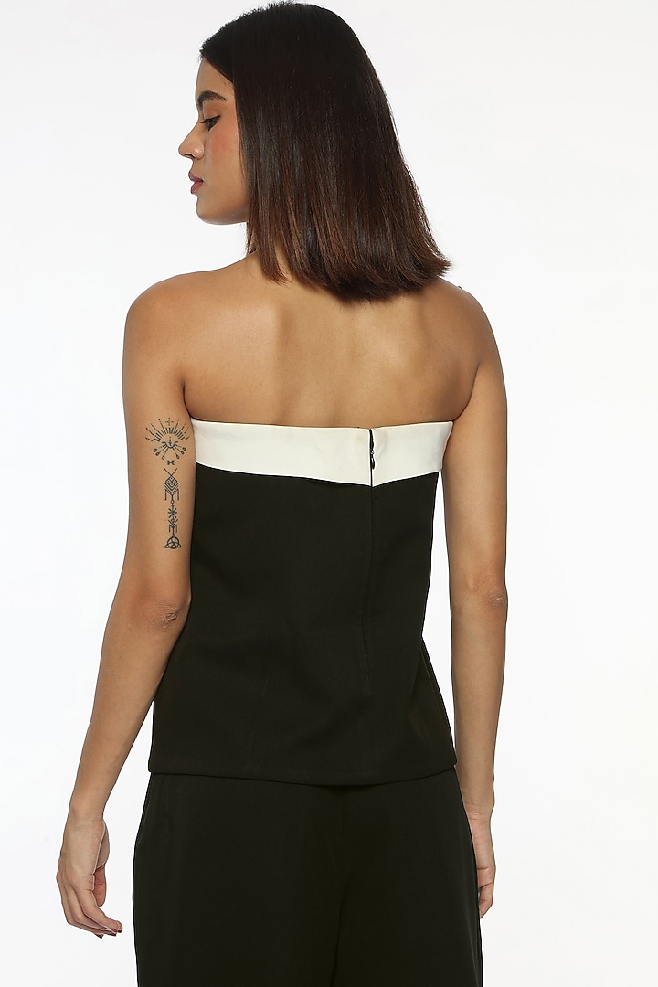 Black Banana Crepe Color Blocked Strapless Top by Sonal Singh at Pernia's Pop Up Shop