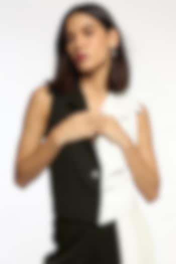 Black & Lucent White Banana Crepe Color Blocked Waistcoat by Sonal Singh at Pernia's Pop Up Shop