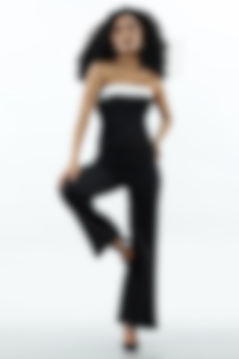 Black Banana Crepe Pintucks Wide-Legged Pants by Sonal Singh at Pernia's Pop Up Shop