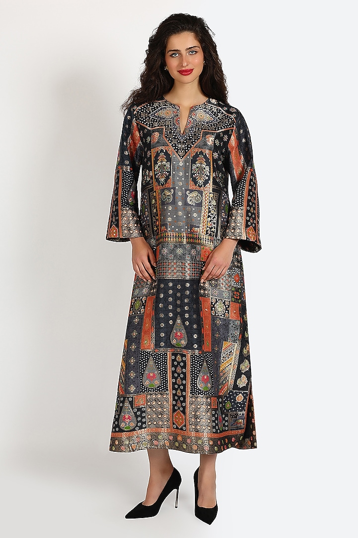 Multi-Colored Banarasi Brocade Midi Vacation Dress by Sonal Singh at Pernia's Pop Up Shop