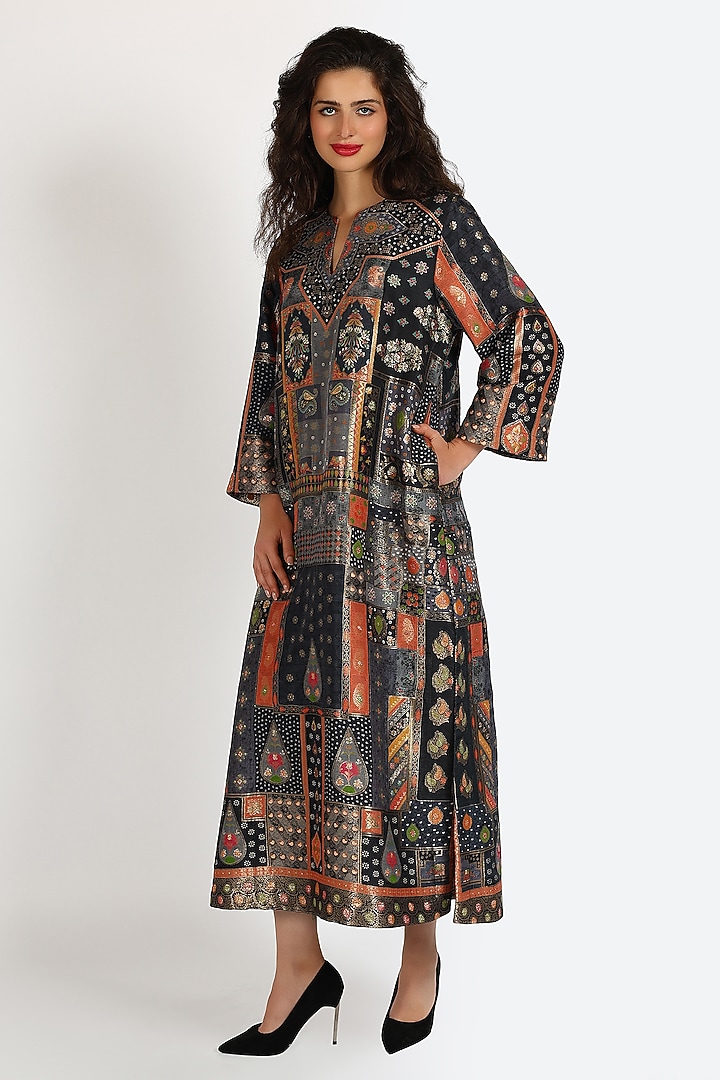 Multi-Colored Banarasi Brocade Midi Vacation Dress by Sonal Singh at Pernia's Pop Up Shop