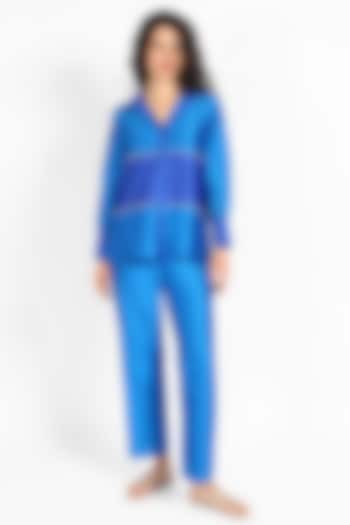 Cobalt Dusk Silk Chanderi Top by Sonal Singh at Pernia's Pop Up Shop