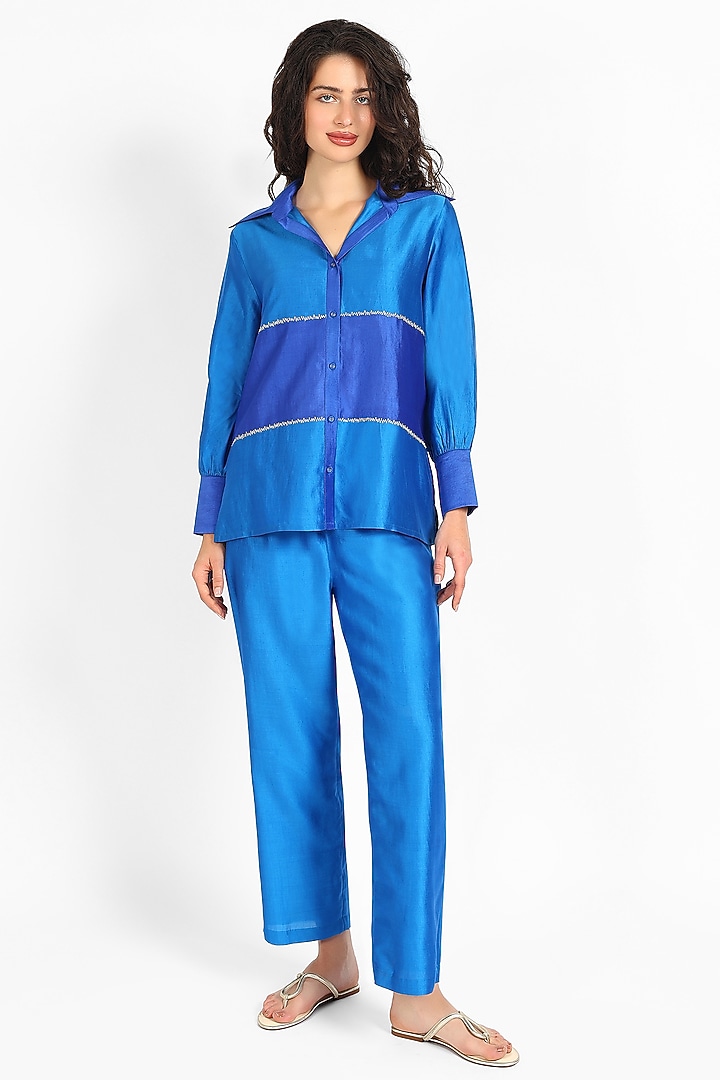 Cobalt Dusk Silk Chanderi Top by Sonal Singh at Pernia's Pop Up Shop