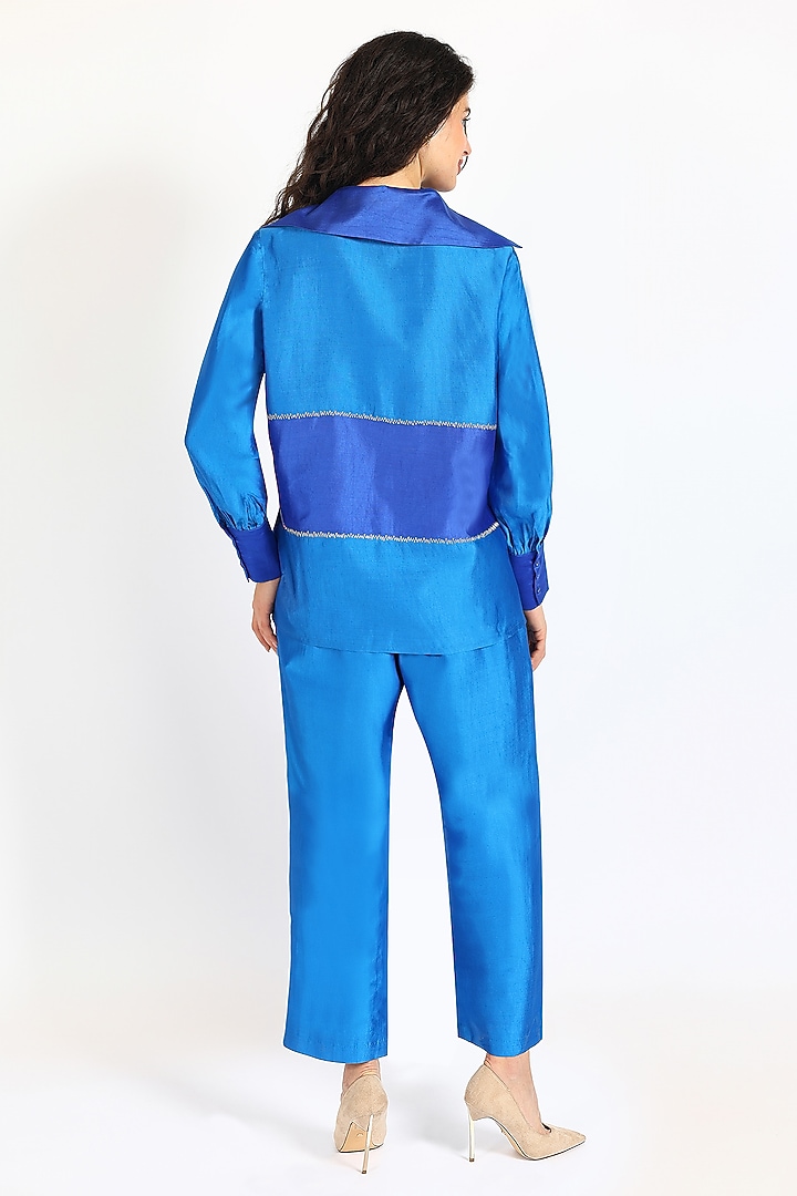 Cobalt Dusk Silk Chanderi Top by Sonal Singh at Pernia's Pop Up Shop