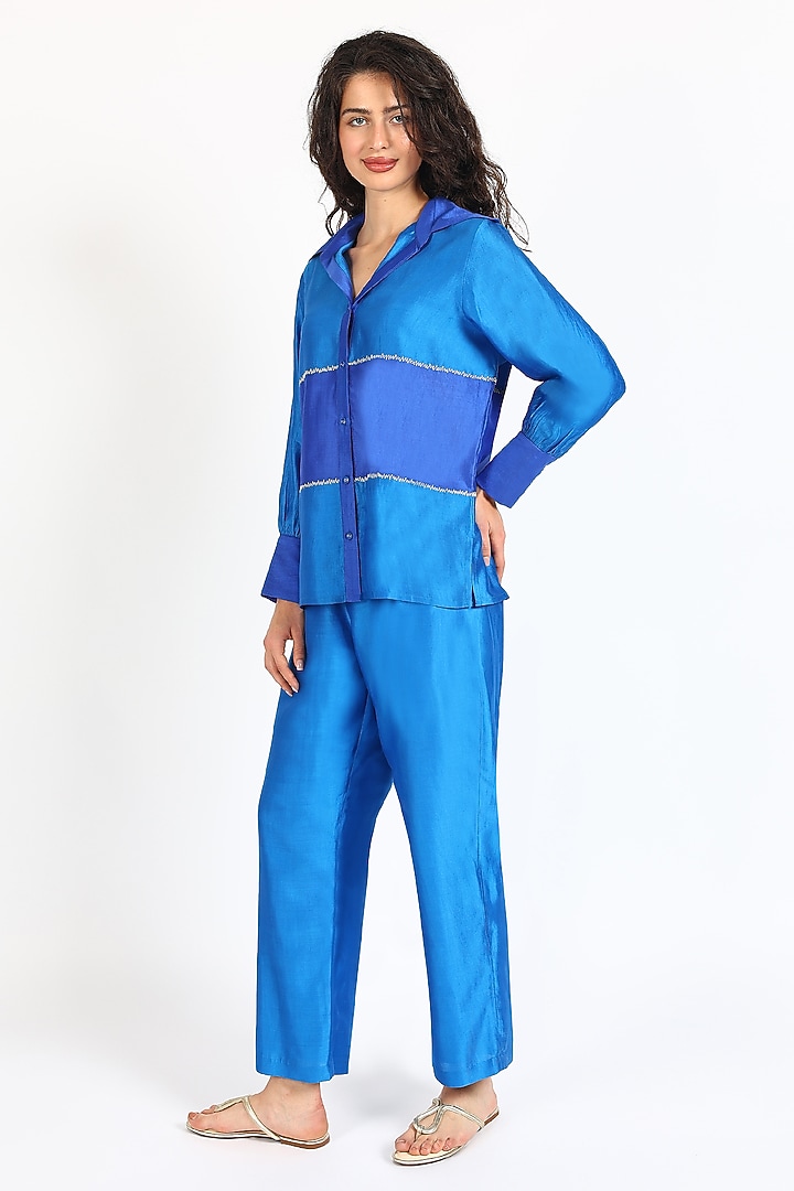 Cobalt Dusk Silk Chanderi Top by Sonal Singh at Pernia's Pop Up Shop