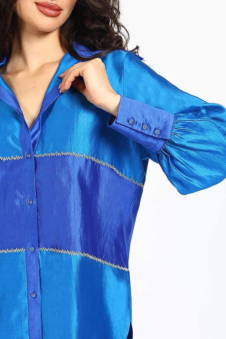 Cobalt Dusk Silk Chanderi Top by Sonal Singh at Pernia's Pop Up Shop