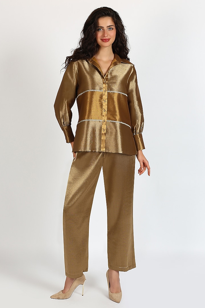 Ochre Sheen Silk Chanderi Top by Sonal Singh at Pernia's Pop Up Shop
