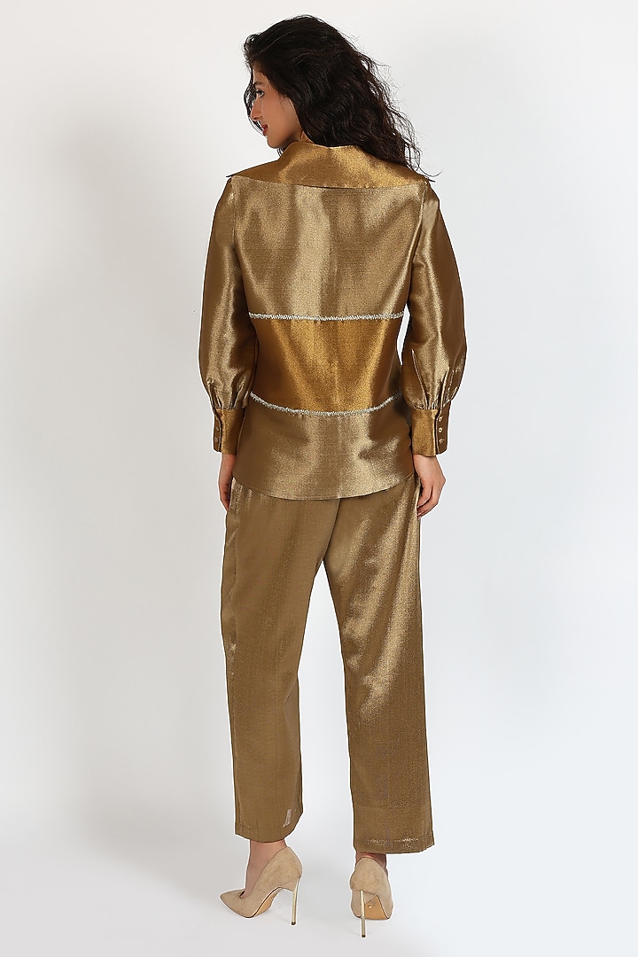 Ochre Sheen Silk Chanderi Top by Sonal Singh at Pernia's Pop Up Shop