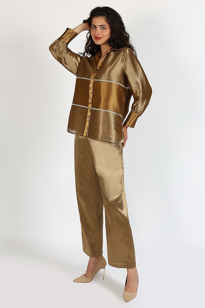 Ochre Sheen Silk Chanderi Top by Sonal Singh at Pernia's Pop Up Shop