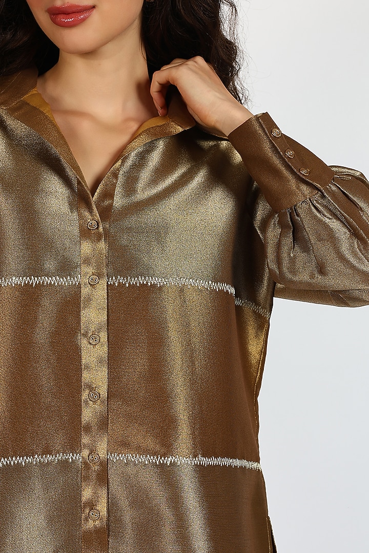 Ochre Sheen Silk Chanderi Top by Sonal Singh at Pernia's Pop Up Shop