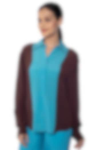 Blue & Coco Brown Silk Crepe Shirt by Sonal Singh at Pernia's Pop Up Shop