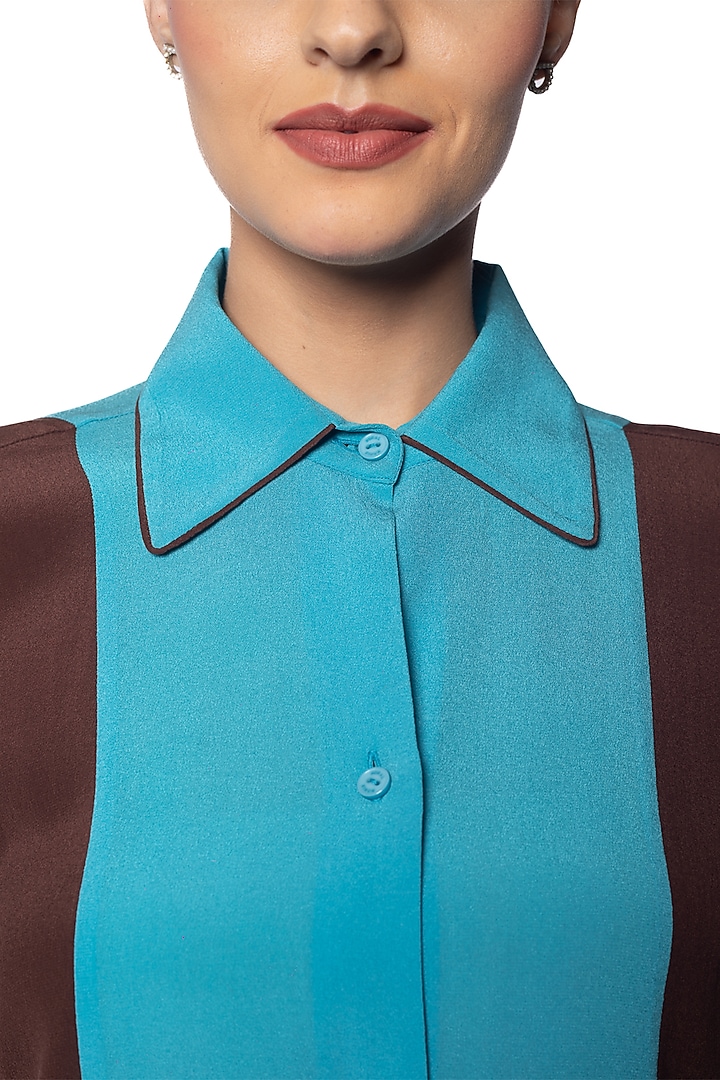 Blue & Coco Brown Silk Crepe Shirt by Sonal Singh at Pernia's Pop Up Shop