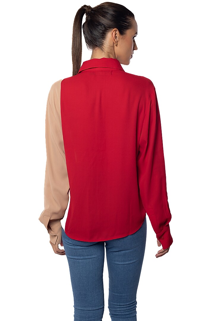 Red & Tan Georgette Shirt by Sonal Singh at Pernia's Pop Up Shop