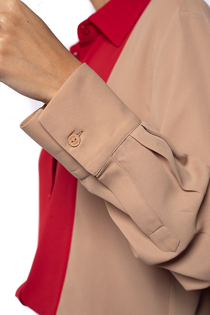 Red & Tan Georgette Shirt by Sonal Singh at Pernia's Pop Up Shop