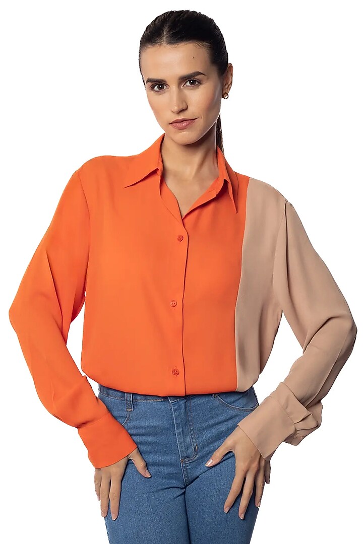 Tan & Tango Orange Georgette Shirt by Sonal Singh at Pernia's Pop Up Shop