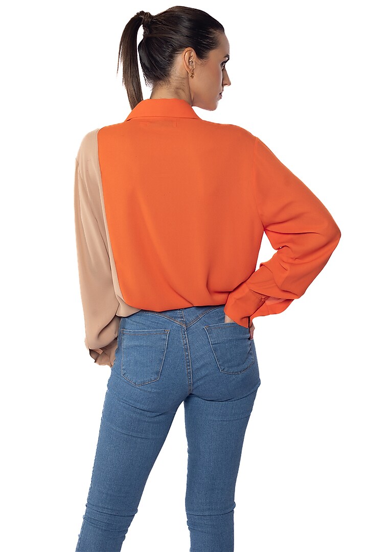 Tan & Tango Orange Georgette Shirt by Sonal Singh at Pernia's Pop Up Shop