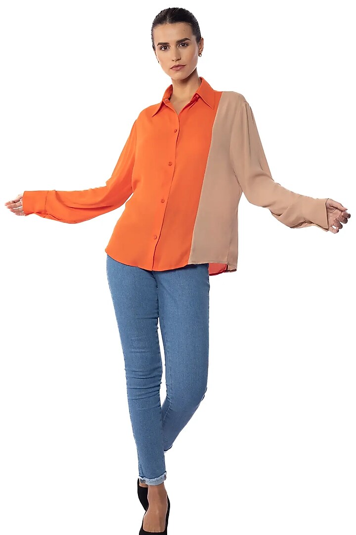 Tan & Tango Orange Georgette Shirt by Sonal Singh at Pernia's Pop Up Shop