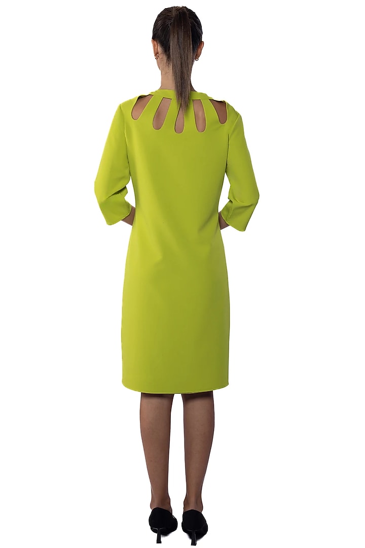 Citrus Leaf Banana Crepe Floral Applique Work Vacation Dress by Sonal Singh at Pernia's Pop Up Shop
