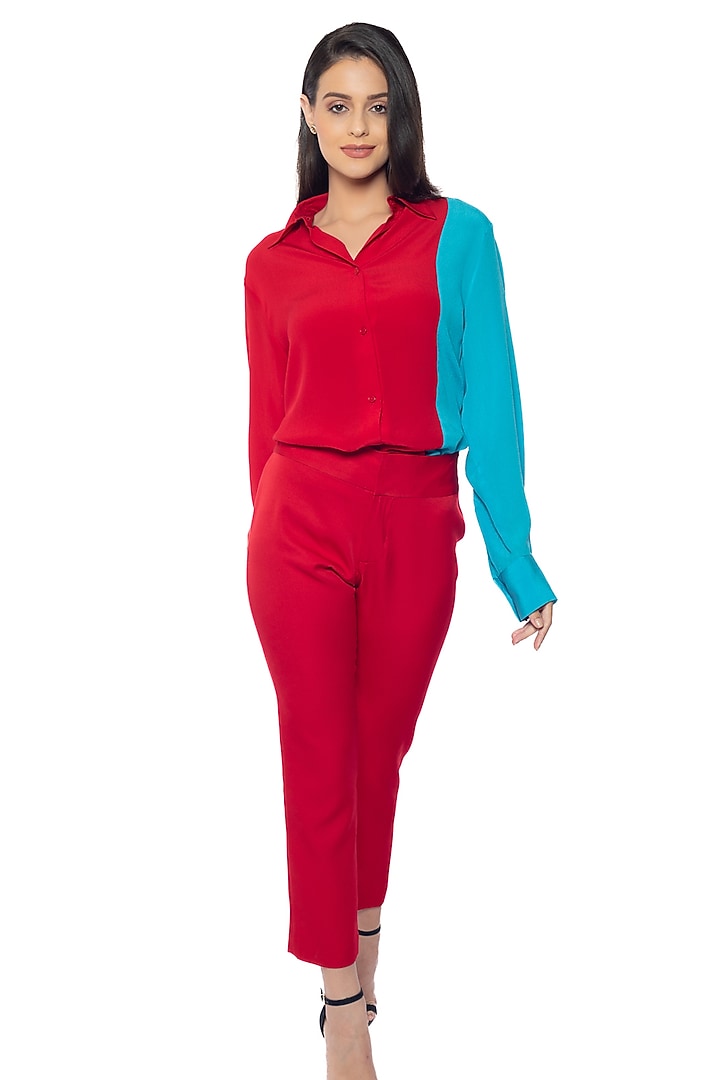 Red Vamp Banana Crepe Pants by Sonal Singh at Pernia's Pop Up Shop