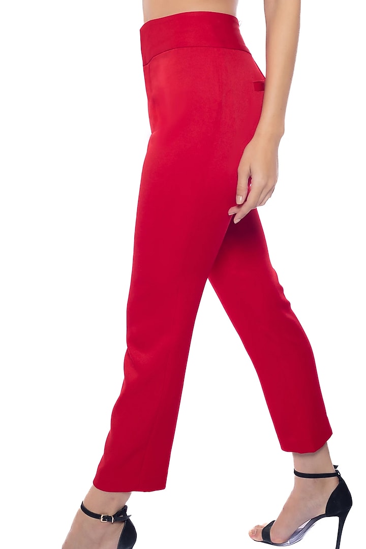 Red Vamp Banana Crepe Pants by Sonal Singh at Pernia's Pop Up Shop