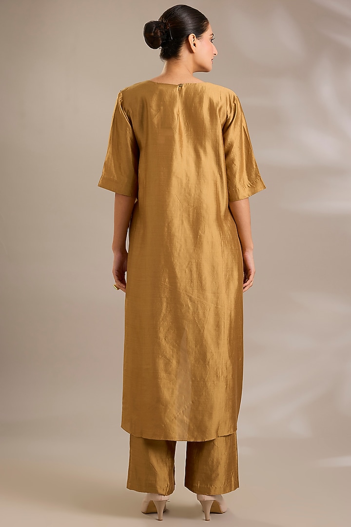 Honey Bronze Chanderi Silk Asymmetrical Tunic Set by Sonal Singh at Pernia's Pop Up Shop