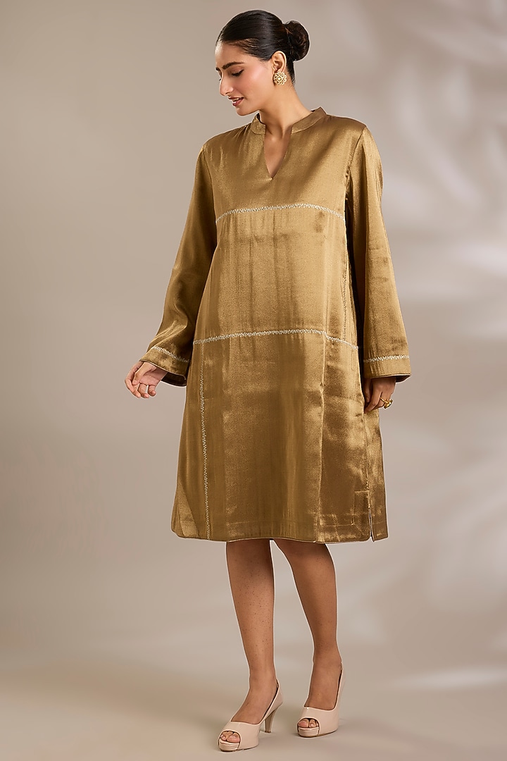 Ochre-Colored Tissue Knee-Length Vacation Dress by Sonal Singh at Pernia's Pop Up Shop