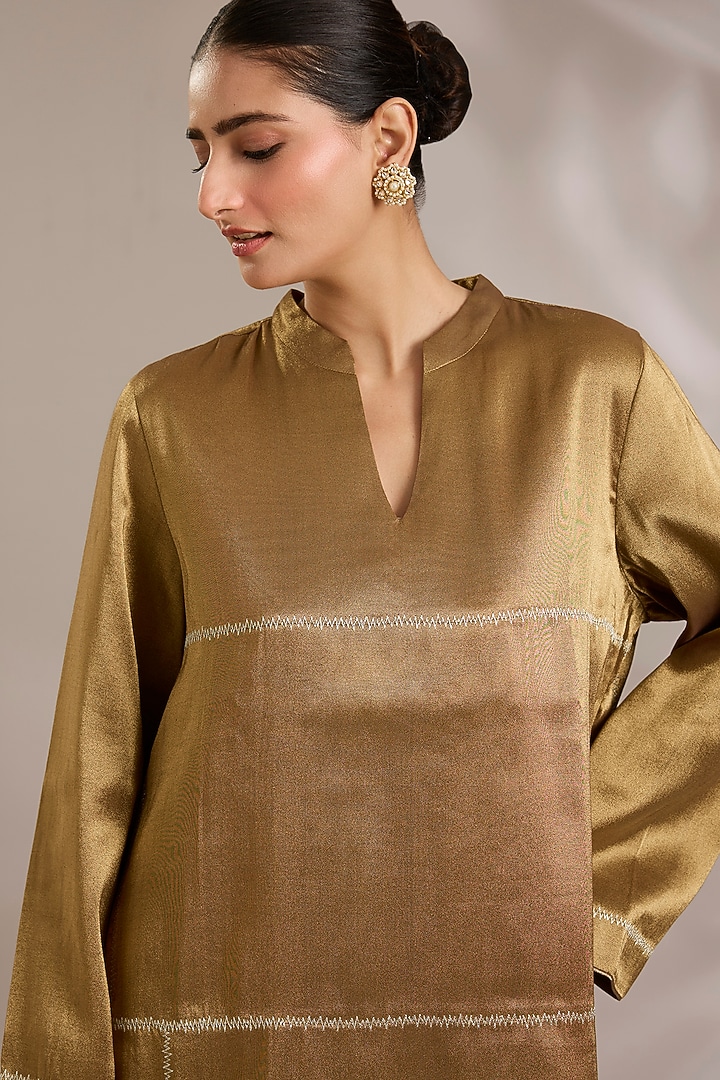 Ochre-Colored Tissue Knee-Length Vacation Dress by Sonal Singh at Pernia's Pop Up Shop