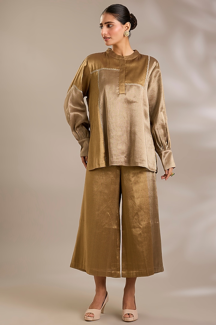 Ochre-Colored Tissue Co-ord Set by Sonal Singh at Pernia's Pop Up Shop