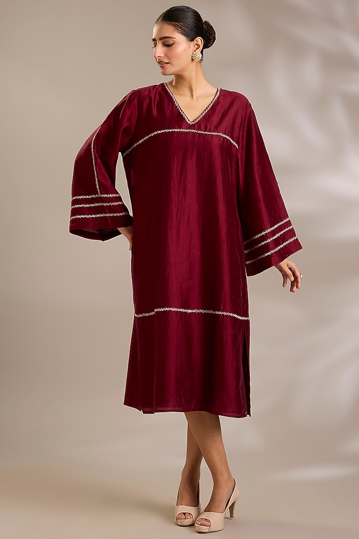 Cherry Red Tissue Midi Vacation Dress by Sonal Singh at Pernia's Pop Up Shop