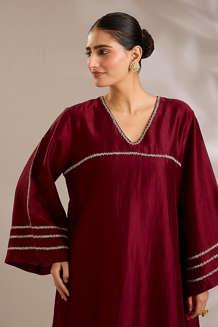 Cherry Red Tissue Midi Vacation Dress by Sonal Singh at Pernia's Pop Up Shop