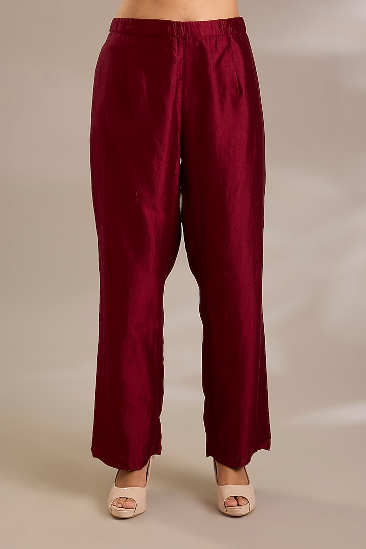 Cherry Red Chanderi Silk Asymmetrical Tunic Set by Sonal Singh at Pernia's Pop Up Shop