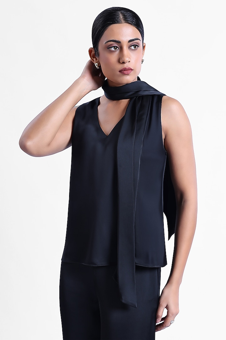 Black Satin Cami Top With Tie by Sonal Singh at Pernia's Pop Up Shop
