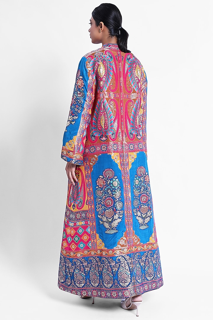 Pink & Blue Banarsi Brocade Jacket by Sonal Singh at Pernia's Pop Up Shop