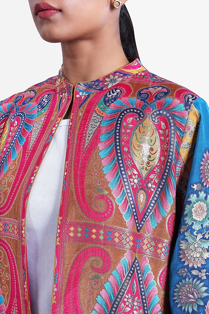 Pink & Blue Banarsi Brocade Jacket by Sonal Singh at Pernia's Pop Up Shop
