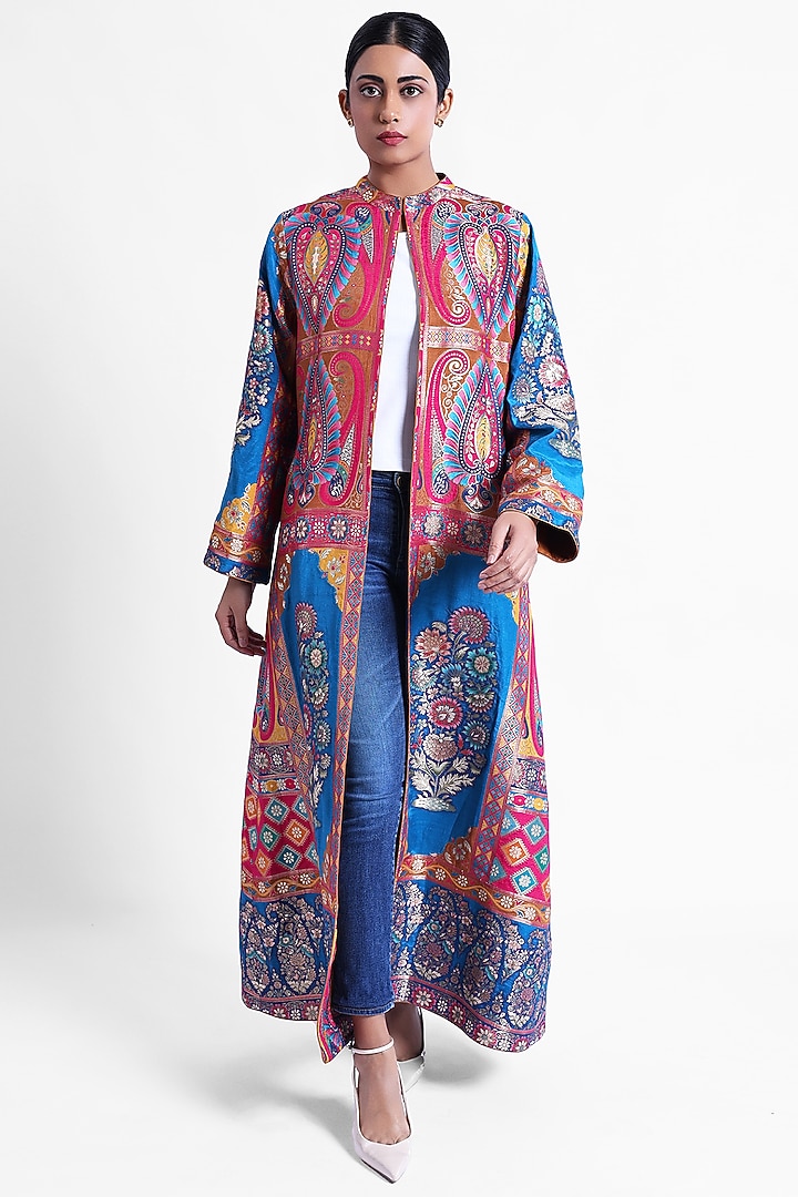 Pink & Blue Banarsi Brocade Jacket by Sonal Singh at Pernia's Pop Up Shop