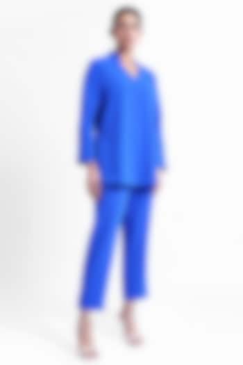 Electric Blue Banana Crepe Co-Ord Set by Sonal Singh at Pernia's Pop Up Shop