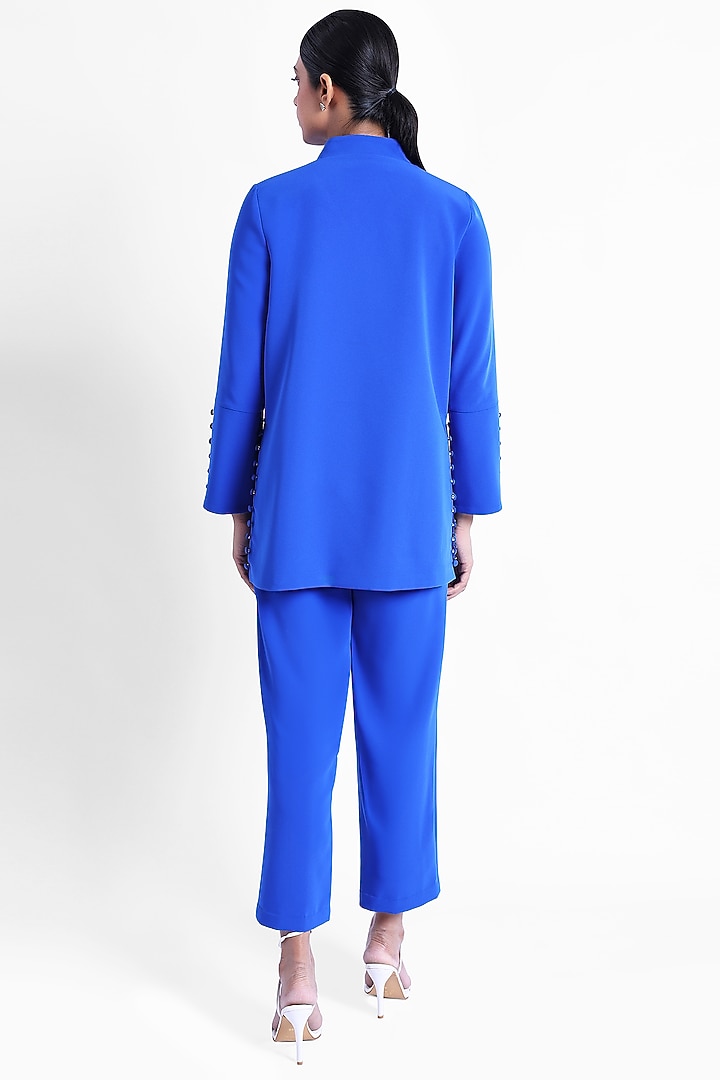 Electric Blue Banana Crepe Co-Ord Set by Sonal Singh at Pernia's Pop Up Shop
