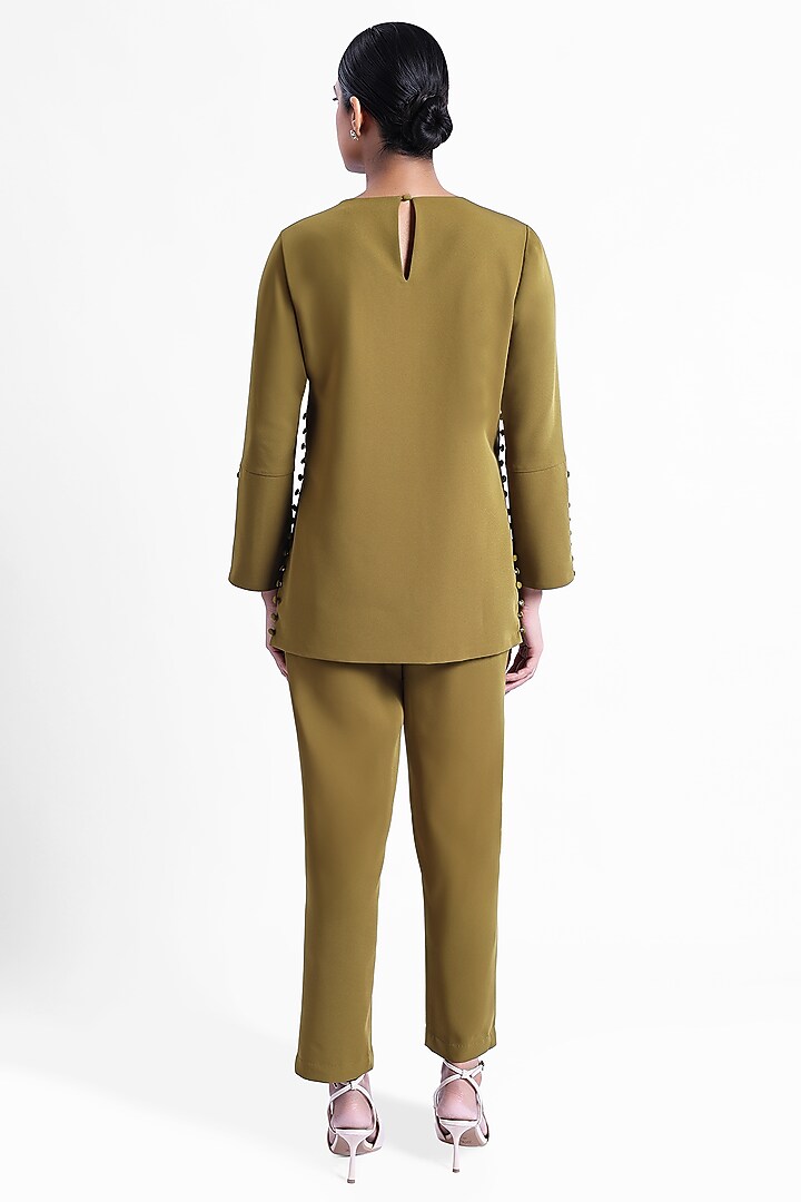 Olive Green Banana Crepe Co-Ord Set by Sonal Singh at Pernia's Pop Up Shop